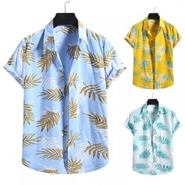 Men's Casual Shirts IN Men's Fashion Cotton Linen Print Short Sleeve Button Shirt Blouse Top Turtleneck Beach Sh