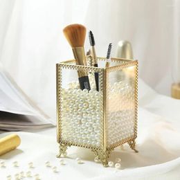 Storage Boxes Fashion Gold Glasses Makeup Brush Holder Organiser Transparent Make Up Box Pen Pencil Case Cosmetic