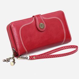 Wallets 2023 Vintage Women Ladies Leather Long Wallet Zipper Purse Female Card Phone Holder Case Clutch Hand Bag