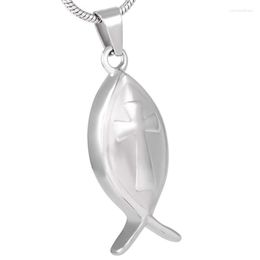 Pendant Necklaces Waterproof Steel Fish Urn You Are Swiming In My Heart Ocean Animal Engraved Cross Pet Memorial Jewelry