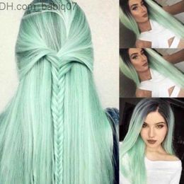 Synthetic Wigs pink Ombre Green Straight Long gently Synthetic Wigs Natural Black/Green Heat Resistant Hair Wig FZP161 Z230801