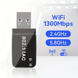1300Mbps Dual Band Wireless USB WiFi Adapter for Desktop PC and Laptop - High Gain Antenna for Windows 7/8/8.1/10/11 - Easy Network Connexion