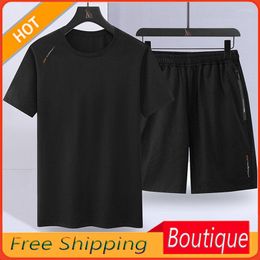 Men's Tracksuits 2023 Summer Short-Sleeved Suit Ice Silk Short Sleeve T-shirt Shorts Casual Quick Drying Clothes Two-Piece