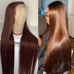 13x4 13x6 Hd Transparent Lace Frontal Human Hair Wig 30 34 Inch Brown Straight Pre Plucked 360 Full Wigs On Sale Clearance
