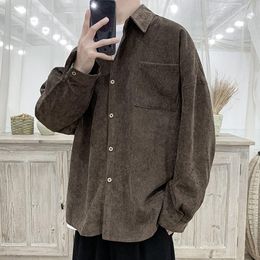 Mens Jackets Corduroy Men Shirts For Clothing Harajuku Buttons Casual Shirt Korean Style Long Sleeve Vintage Autumn 230810