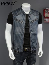 Men's Vests PFNW Korean Style Slim Trend Old Casual Vest For Men Fashion V neck Handsome Sleeveless Jeans Tops 12A3111 230810