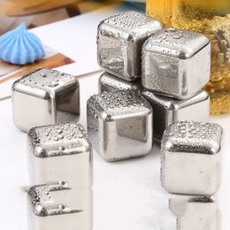 Ice Buckets And Coolers 4 6 8 Pcs Stainless Steel Cubes Set Reusable Chilling Stones for Whiskey Wine Cooling Cube Rock Party Bar Tool l230814