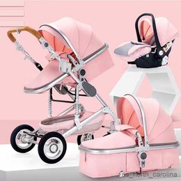 Strollers# baby stroller 3 in 1 with car seat Luxury Multifunctional BABY carriage pink Folding baby stroller High Landscape newborn car R230817