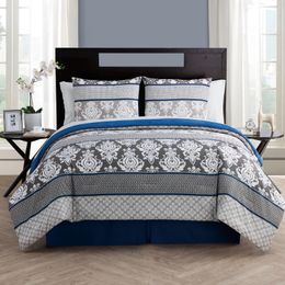 Bedding sets VCNY Home Beckham Blue Damask Polyester 8Piece Bed in a Bag Queen 230817