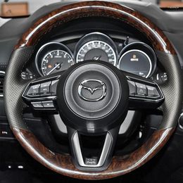 Steering Wheel Covers Hand-stitched Black Leather Car Cover For CX-3 CX3 CX-5 CX5 2023 Interior Accessories