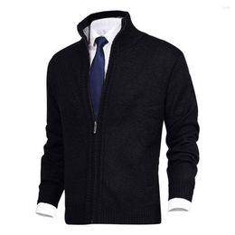 Men's Sweaters Autumn And Winter Knitted Cardigan Jacket Stand Collar Long Sleeve Side Pocket Zipper Casual Coat