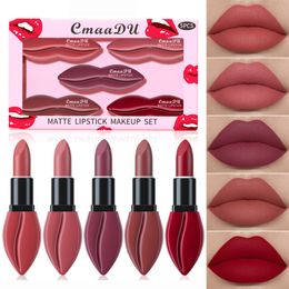 Lipstick 5Pcs/Box Matte Lipstick Set Waterproof Velvet Nude Lip Stick Pencil Sexy Red Brown Pigments Lips Makeup Long Lasting Lip Tint 230826