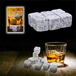 6 Pcs Christmas Bar Cooler Cubes With Bag Whiskey Rocks Ice Stones Bar Utensils Natural Granite Pouch Whisky Champagne HKD230828