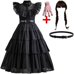 Cosplay Wednesday Girl Costume for Carnival Halloween Black Events Cosplay Dress Kids Evening Party Clothes Fashion Gothic Vestido 4-10T 230828