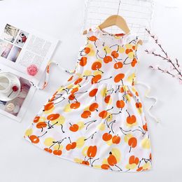 Girl Dresses 2023 Summer Kids Baby Girls Sleeveless Fruit Cherry Apple Orange Dress Print A-line For
