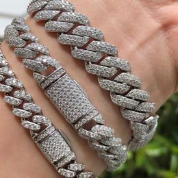 bracelet necklace mossanite White Gold Plated S925 Miami 8mm Moissanite Diamond Iced Out Mens Womens Cuban Link Bracelet Price in China