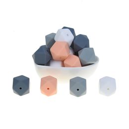 Baby Teethers Toys Mabochewing 50pcs 17mm Loose BPA Free Hexagon Silicone Teething Beads Food Grade Soft Chewing Bead 230303