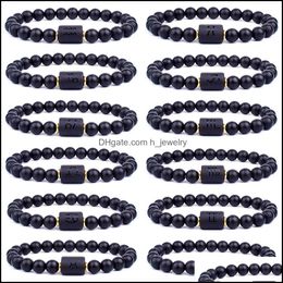 Beaded 12 Constellation Bracelets Men Black Stone Bead Strands Bracelet Star Sign Zodiac Horoscope Lover Couple Friendship Jewellery D Dhk7Y