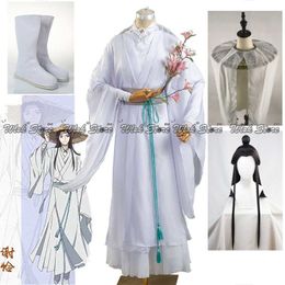 Anime Costumes Tian Guan Ci Fu Xie Lian Cosplay Come Wigs Bamboo Hat Prop White HanFu Outfit Halloween Cloth Heaven Official's Blessing Hat Z0301