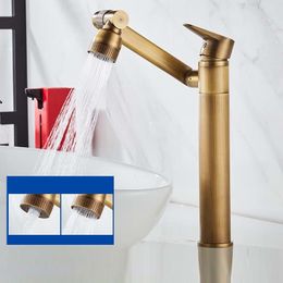 Bathroom Sink Faucets 1080° Swivel Bathroom Sink Faucet Mixer Deck Mounted Splash Proof Water Tap Shower Head Aerators Plumbing Tapware Antique 230311