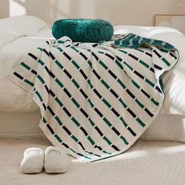 Blankets Simple Striped Color Matching Soft Knitted Blanket Home Cover Drape Decoration Sofa Thickened Green