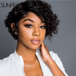 Lace Wigs Short Kinky Curly Human Hair Wigs for Women Pixie Cut Side Part Brazilian Remy Hair None Lace Front Human Hair Natural Black 230314