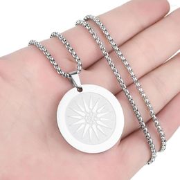 Pendant Necklaces Cxwind Fashion Men Women Engraved Star Necklace Stainless Steel Trendy Chain Charm Round Choker Jewellery Gift