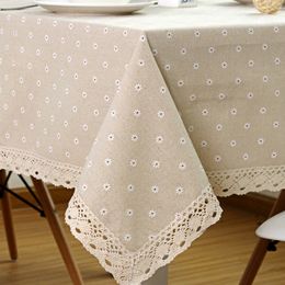 Table Cloth Flower Pattern cloth Linen Cotton with Lace Dining Cover ritual rectangular waterproof tablecloth 230321