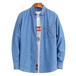 Men's Casual Shirts Men's Loose Casual Denim Shirt Plus Size Korean Trendy Jean Long Sleeve Top Autumn Male Classic Brand Cotton Clothes 230322