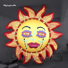 Artistic Hanging Large Inflatable Crying Sun Model Cartoon Character Flower Style Balloon With Face For Party Decoration