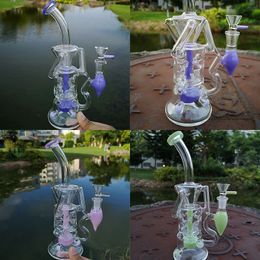 Colourful Bong Double Recycler Dab Rigs Turbine Perc Oil Rig Fab Egg Glass Bongs Hookahs Bent Type Water Pipes Unique Pipe Wiith Bowl 14mm Joint