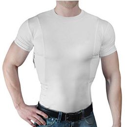 Men's T-Shirts Tactical T-Shirt Short Sleeve Shirts Summer Hunting Sing Muti-pockets Undershirt Gun Holster Invisible O-Neck Slim Tees 5XL 230504
