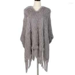 Scarves Lady Real Knitted Fur Poncho With Tassels Genuine Women Pullover Female Pashmina Wraps LF5016