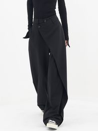 Women's Pants High Waisted Wide Leg Irregular Patchwork Casual 2023 Fashion Black Full Length Solid Spring Straight Trousers 230506