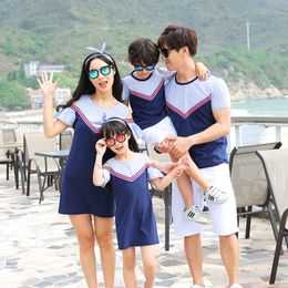 Family Matching Outfits Family Matching Clothes Off Shoulder cotton Mother Daughter Dress Father Son T-shirt pants Family Set Parent-Child Clothing 230506