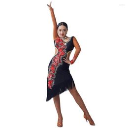 Stage Wear L-2034 Latin Dance Dress Competition Costumes Performing Customise Adult Black Fringe For Sale