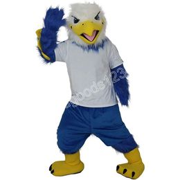 Long Hair Blue Eagle Bird Mascot Costumes Halloween Fancy Party Dress Cartoon Character Carnival Xmas Easter Advertising Birthday Party Costume