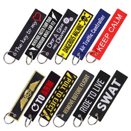 1 PC Wholesale Aviation Keychain Remove Before Flight Keep Calm Both Sides Embroidery Car Key Chain Accessories Backpack Pendant