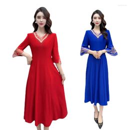 Casual Dresses ZXRYXGS 2023 Summer Lace Embroidery Red Wedding Dress Elegant Mid Length Middle Sleeve Women Fashionable