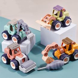 Diecast Model 3D Dinosaur Assembly Novelty Children Screw DIY Car Toys Cute Tractor Shaped Friction Power Play Lawn Games Gift 230518