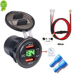 New 12 24V Dual USB Cigarette Lighter Socket Car Charger QC3.0 Waterproof With Voltmeter Switch Quick Charge Adapter Car Accessories