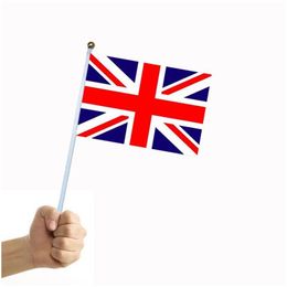 Banner Flags 14X21Cm Uk Flag Polyester United Kingdom Festive Hand Waving Garden With Flagpole Drop Delivery Home Party Supplies Dh0Py