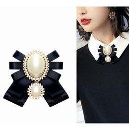 Neck Ties Korean Style Women Ribbon Imitation Pearls Bow Tie Jewellery Brooch Shirts Collar Pins School Uniform Pre-Tied Necktie