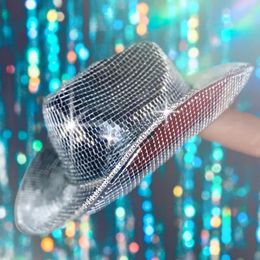 Party Hats Disco Ball Cowboy Hat Handmade custom mirrored glass cowboy hat Suitable for party gathering show rave 230530
