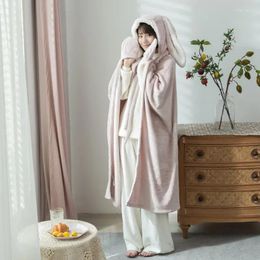 Blankets Hooded Cloak Winter Warm Wearable Cute Blanket Ear Thickened Comfortable Office Nap Shawl