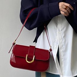 Evening Bags Vintage Saddle Small Patent Leather Shoulder Bag Women Luxury Design Trend Red Flap Handbags Fashion Crossbody