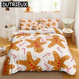 Bedding sets Cartoon Christmas Sets Gingerbread Man Duvet Cover Set Modern Fashion Home Textiles Floral Bed Linen For Drop 231204