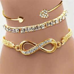 Charm Bracelets 3PCS/lot Zircon Bracelet Golden Silvery Pave CZ Heart Bangle For Women&Girl Fashion Delicate Jewellery 2023