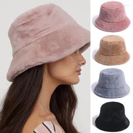 Berets Thick Plush Bucket Hats For Women Simple Winter Cap Woman Solid Colour Fur Fisherman Panama Hat