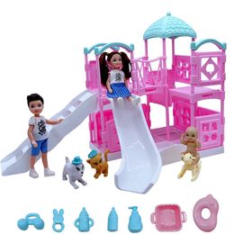 Doll Accessories Amusement Park Ice Cream Trolley for Baby Dolls Slide Swing Girls Play House Toys Decoration Castle 231212